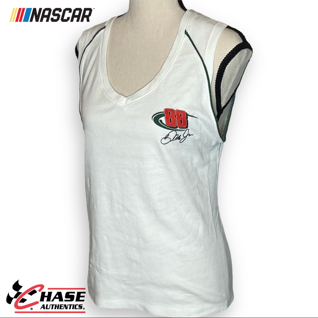 Dale Earnhardt Jr 88 Nascar Chase Authentics Tank Top Raglan Green Piping Large